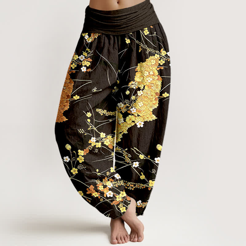 Buddha Stones Damen-Haremshose aus reiner Baumwolle mit floralem Blättermuster und elastischem Bund - Gold - US16, UK/AU20, EU48 (3XL) - image 6