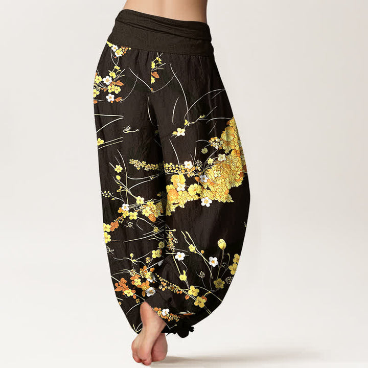Buddha Stones Damen-Haremshose aus reiner Baumwolle mit floralem Blättermuster und elastischem Bund - image 8