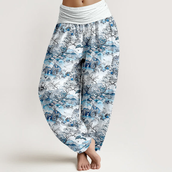Buddha Stones Baumwoll-Haremshose mit orientalischem Landschaftsmuster und elastischem Bund für Damen - Helltürkis - US16, UK/AU20, EU48 (3XL) - image 3