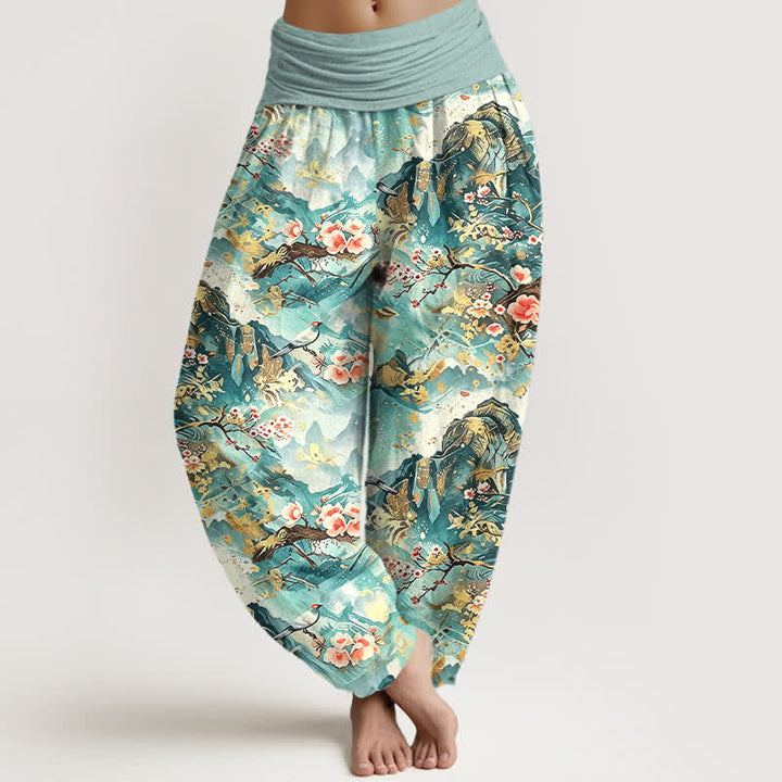 Buddha Stones Damen-Haremshose aus reiner Baumwolle mit orientalischem Blumenmuster und elastischem Bund - Türkis - US16, UK/AU20, EU48 (3XL) - image 0