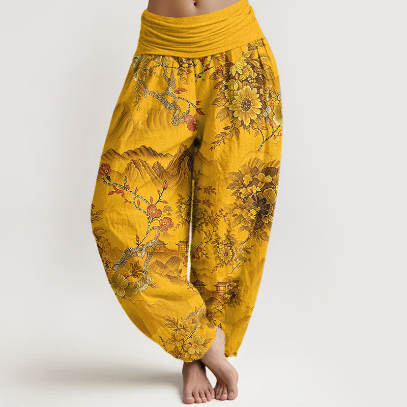 Buddha Stones Baumwoll-Haremshose mit orientalischem Berg- und Blumenmuster, elastischem Bund, Damen - Goldrute - US16, UK/AU20, EU48 (3XL) - image 3