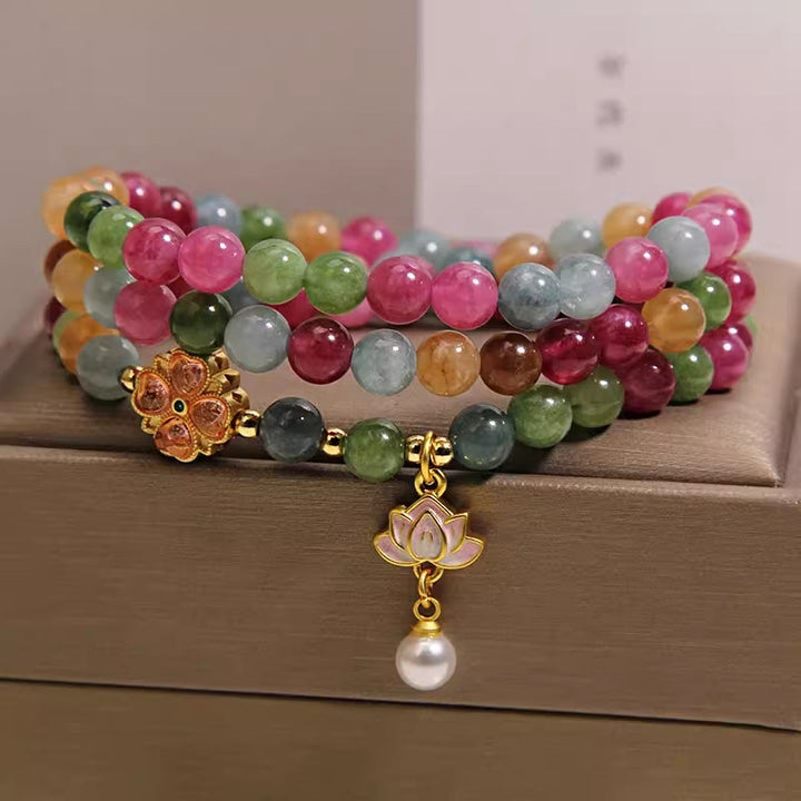 Buddha Stones Regenbogen-Turmalin-Lotus-Weisheit-Dreifach-Perlenarmband - Turmalin (Schutz♥Heilung) - image 0