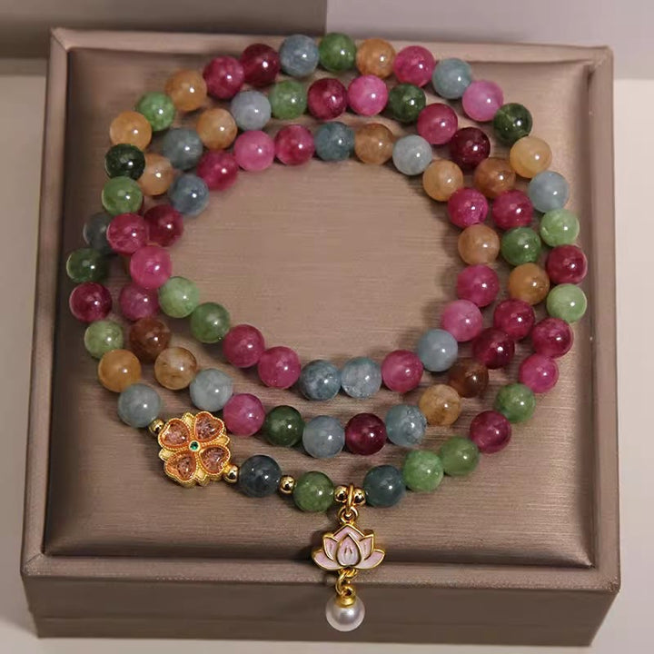 Buddha Stones Regenbogen-Turmalin-Lotus-Weisheit-Dreifach-Perlenarmband - image 1