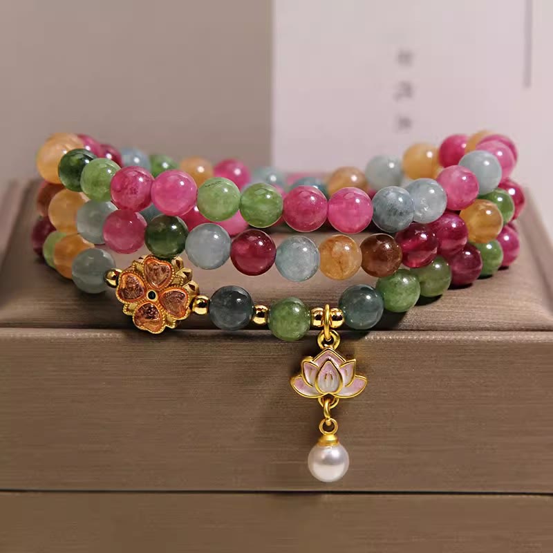 Buddha Stones Regenbogen-Turmalin-Lotus-Weisheit-Dreifach-Perlenarmband - image 4