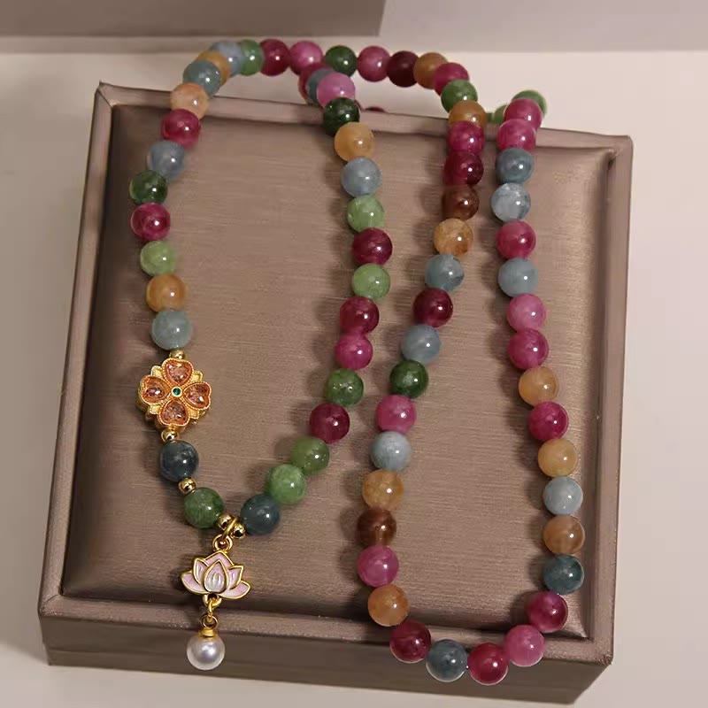 Buddha Stones Regenbogen-Turmalin-Lotus-Weisheit-Dreifach-Perlenarmband - image 3