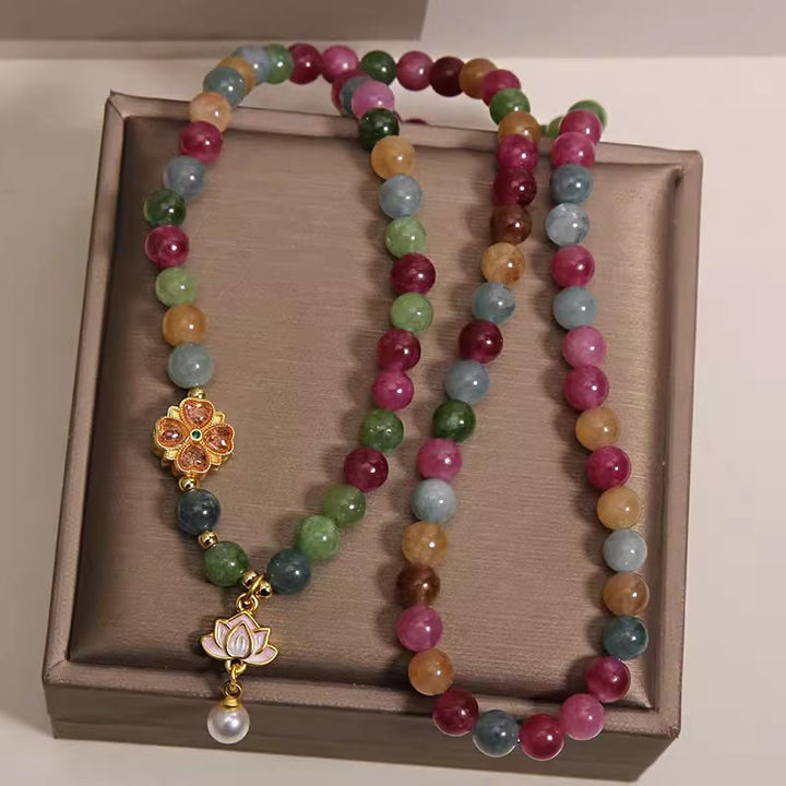 Buddha Stones Regenbogen-Turmalin-Lotus-Weisheit-Dreifach-Perlenarmband - image 3