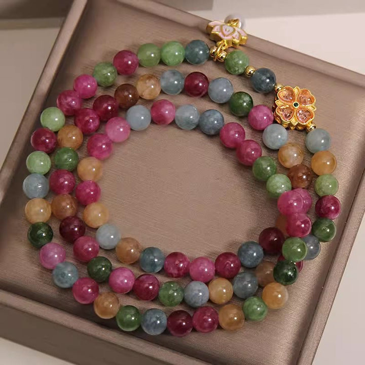 Buddha Stones Regenbogen-Turmalin-Lotus-Weisheit-Dreifach-Perlenarmband - image 2