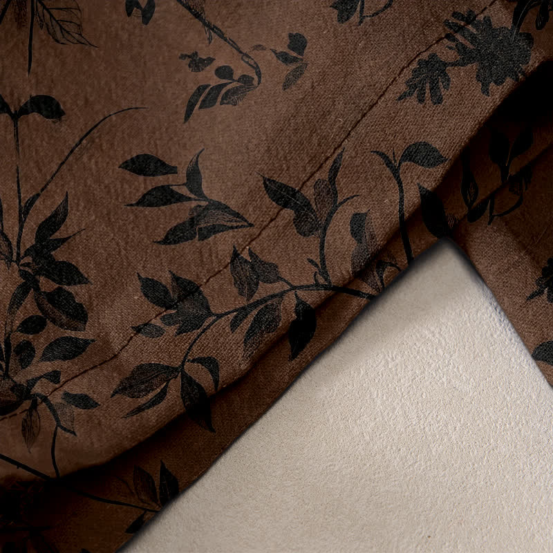 Buddha Stones Schwarze Damenhose aus reiner Baumwolle mit botanischem Blattmuster, elastischem Bund und Taschen - image 2
