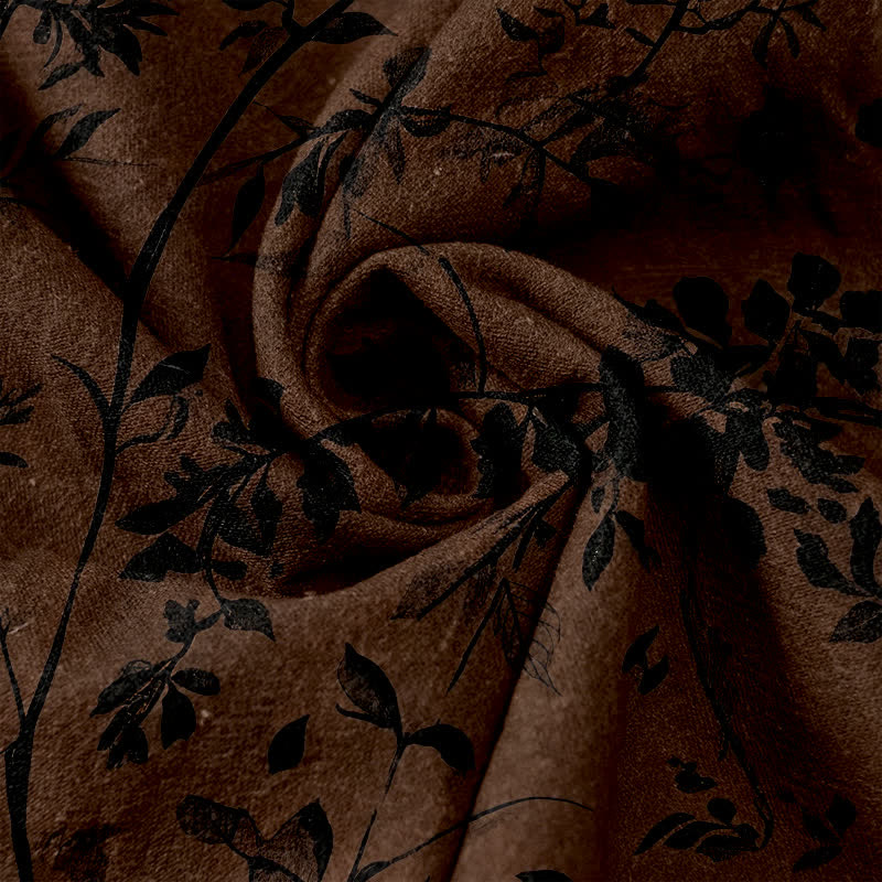 Buddha Stones Schwarze Damenhose aus reiner Baumwolle mit botanischem Blattmuster, elastischem Bund und Taschen - image 3