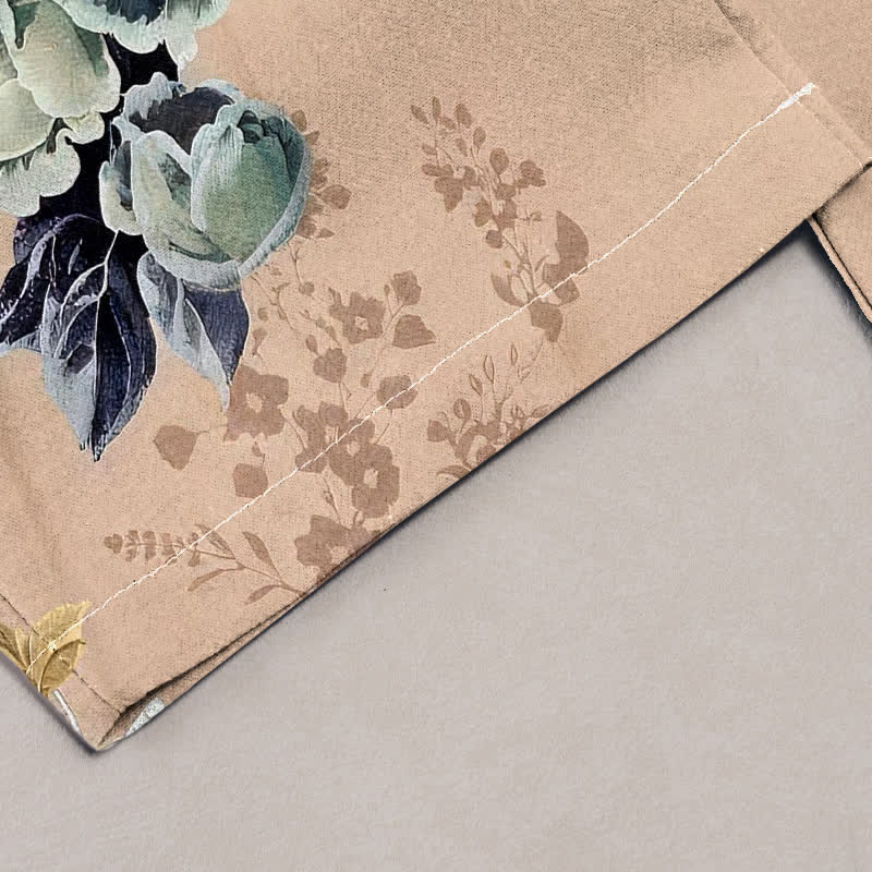 Buddha Stones Damenhose aus reiner Baumwolle mit orientalischem Kranichfächermuster, elastischem Bund und Taschen - image 2