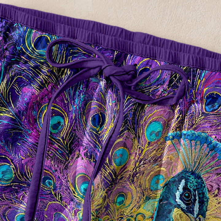 Buddha Stones Damenhose aus reiner Baumwolle mit Pfauenfedermuster, elastischem Bund und Taschen - image 2