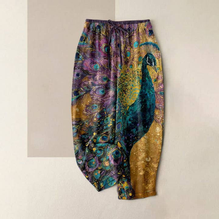 Buddha Stones Damenhose aus reiner Baumwolle mit Pfauenfedermuster, elastischem Bund und Taschen - Goldrute - US16, UK/AU20, EU48 (3XL) - image 5