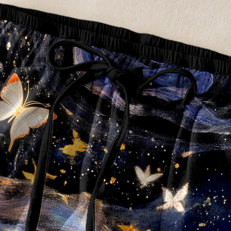 Buddha Stones Baumwollhose für Damen mit elastischem Bund, Taschen und Sternen-Schmetterlings-Schleifenmuster - image 1
