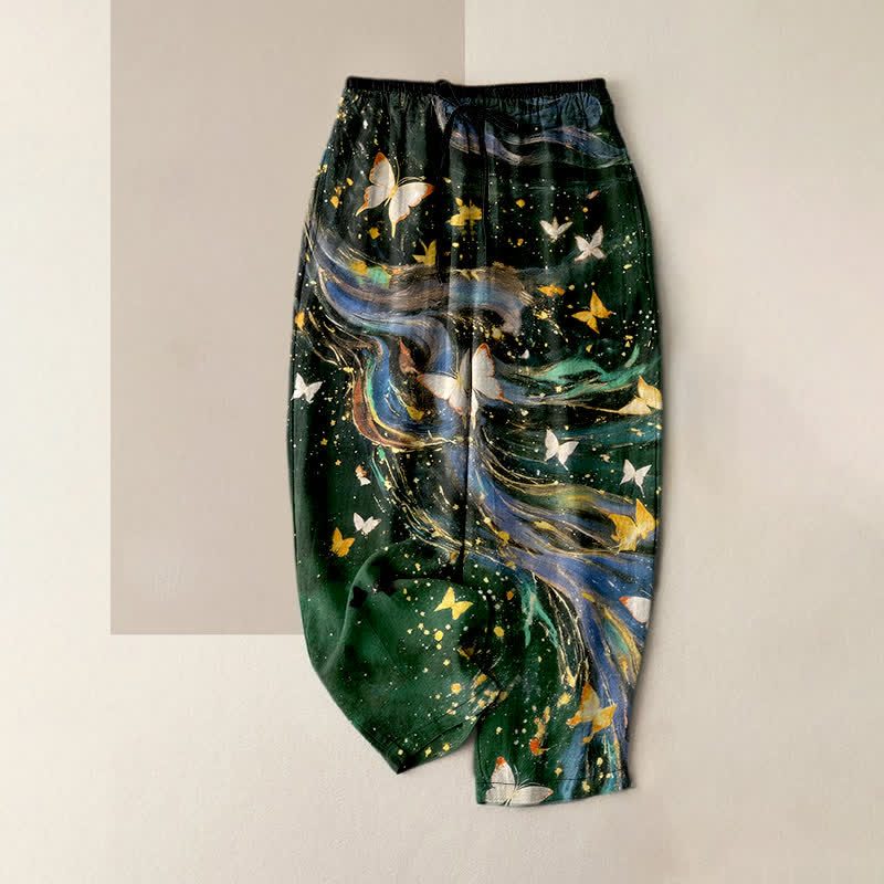 Buddha Stones Baumwollhose für Damen mit elastischem Bund, Taschen und Sternen-Schmetterlings-Schleifenmuster - Dunkelgrün - US16, UK/AU20, EU48 (3XL) - image 5