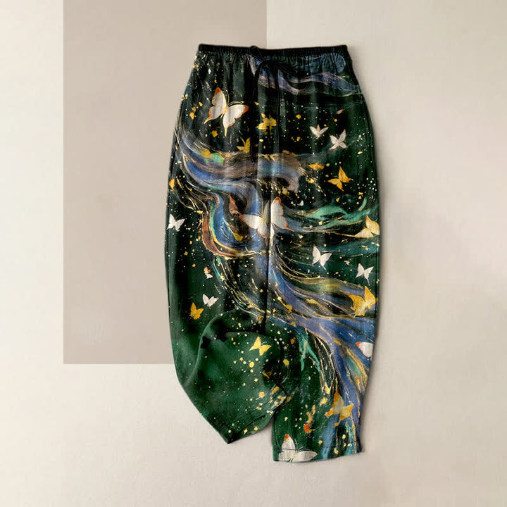 Buddha Stones Baumwollhose für Damen mit elastischem Bund, Taschen und Sternen-Schmetterlings-Schleifenmuster - Dunkelgrün - US16, UK/AU20, EU48 (3XL) - image 5