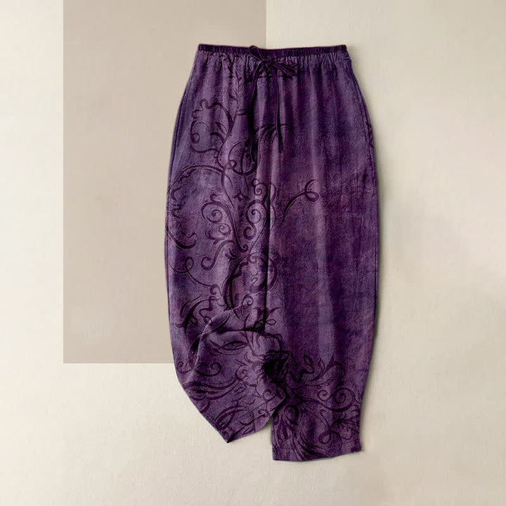 Buddha Stones Damenhose aus Baumwollsamt mit Rankenmuster, elastischem Bund und Taschen - Lila - US16, UK/AU20, EU48 (3XL) - image 0