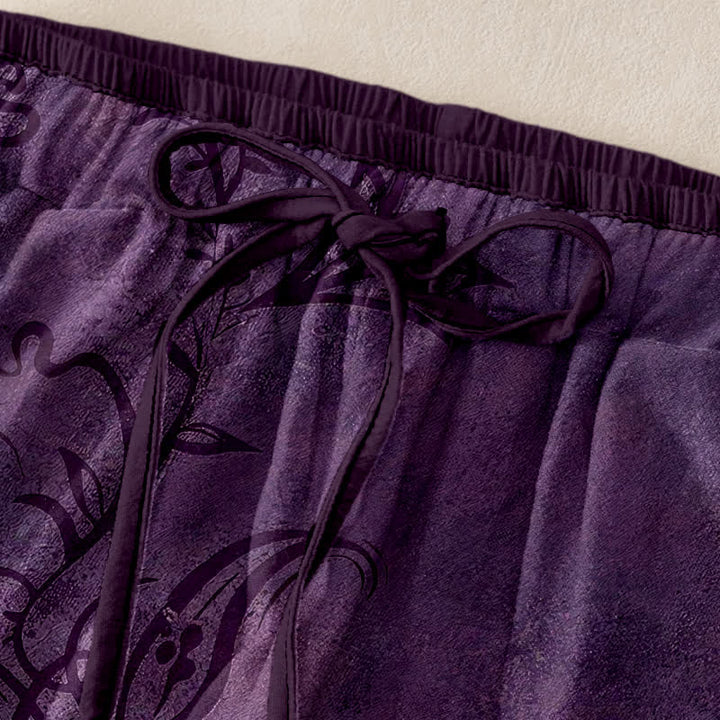 Buddha Stones Damenhose aus Baumwollsamt mit Rankenmuster, elastischem Bund und Taschen - image 2