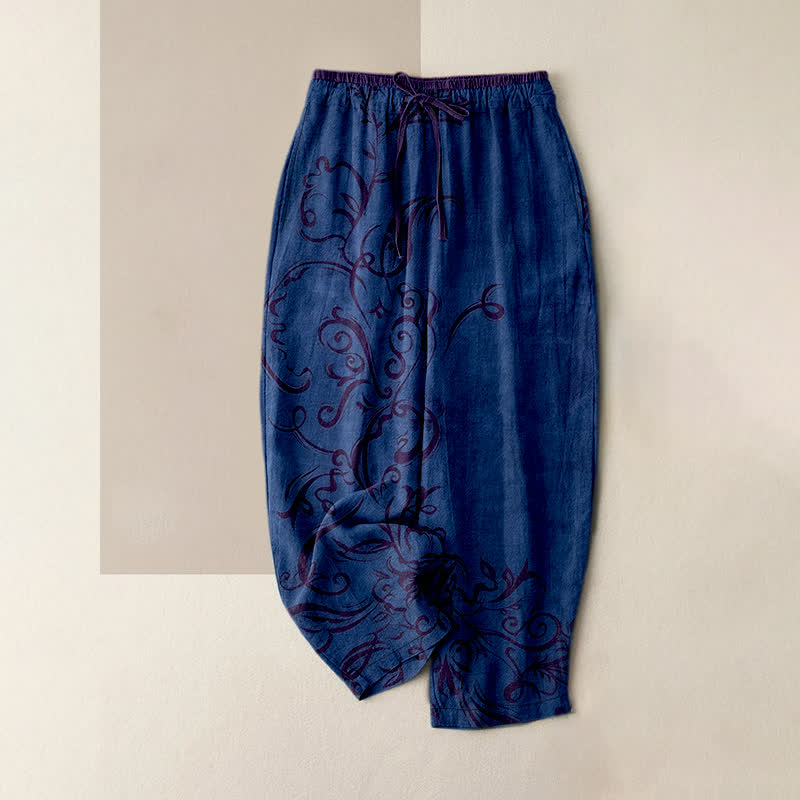 Buddha Stones Damenhose aus Baumwollsamt mit Rankenmuster, elastischem Bund und Taschen - Marine - US16, UK/AU20, EU48 (3XL) - image 5