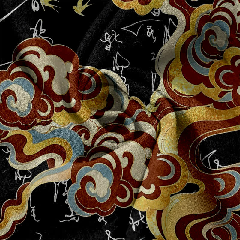 Buddha Stones Damenhose aus reiner Baumwolle mit orientalischem Wolkenkalligrafie-Muster, elastischem Bund und Taschen - image 2
