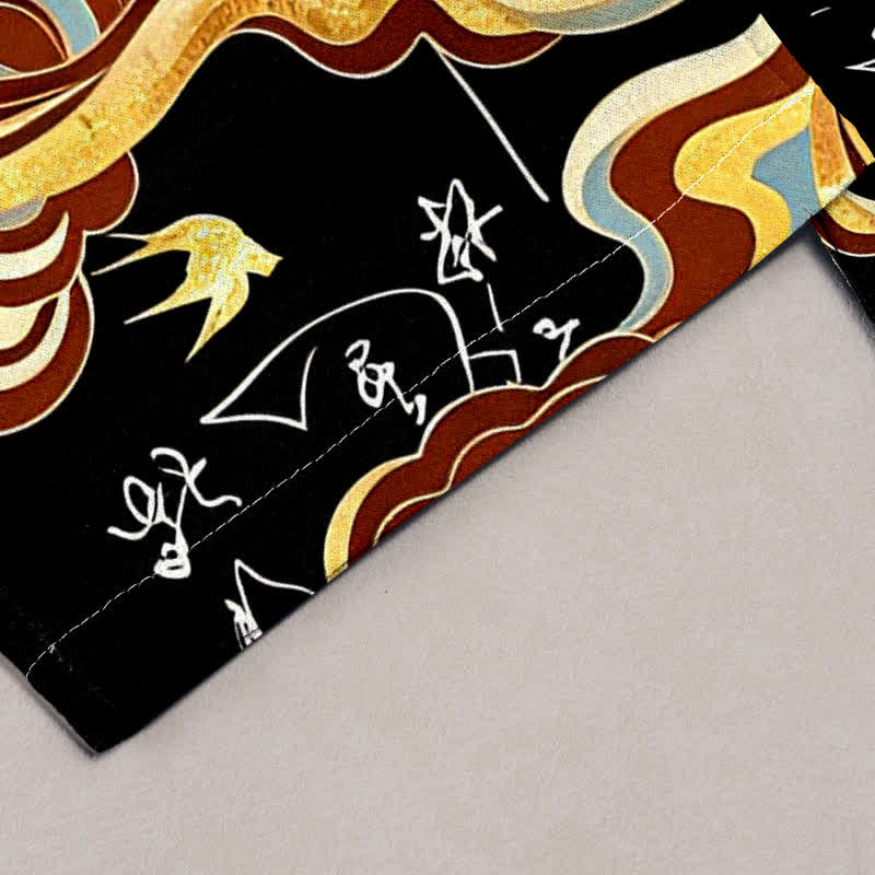Buddha Stones Damenhose aus reiner Baumwolle mit orientalischem Wolkenkalligrafie-Muster, elastischem Bund und Taschen - image 1