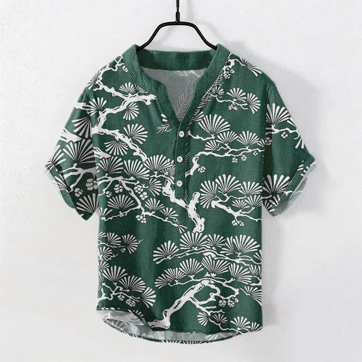 Buddha Stones Baumwollhemd für Herren, kurzärmelig, halb geknöpft, mit weißem Kiefernnadelmuster. - SeaGreen - US/ UK/AU50, EU60 (5XL) - image 7