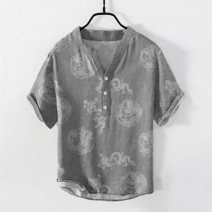 Buddha Stones Baumwollhemd für Herren mit verwaschenem indigoblauem Drachenmuster, Kurzarm, halbe Knopfleiste - Grau - US/ UK/AU50, EU60 (5XL) - image 5