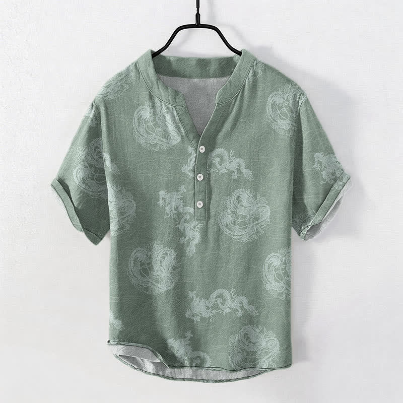 Buddha Stones Baumwollhemd für Herren mit verwaschenem indigoblauem Drachenmuster, Kurzarm, halbe Knopfleiste - Hellgrün - US/ UK/AU50, EU60 (5XL) - image 7