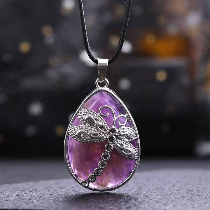 Buddha Stones Halskette mit Libellen- und tropfenförmigem Einlege-Kristall aus natürlichem grünem Aventurin - Natürlicher Amethyst (Farbe kann variieren) - image 22