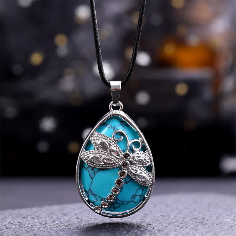 Buddha Stones Halskette mit Libellen- und tropfenförmigem Einlege-Kristall aus natürlichem grünem Aventurin - Natürlicher Türkis (Farbe kann variieren) - image 19