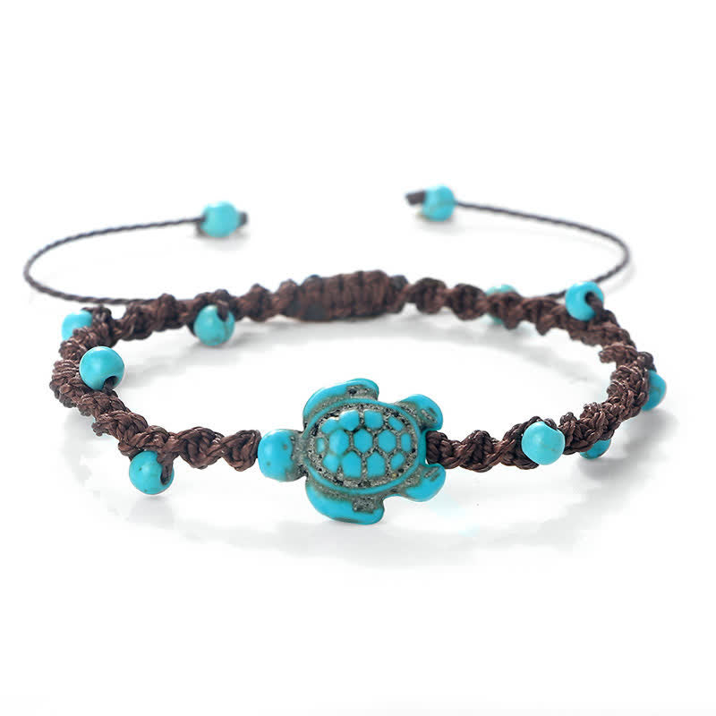 Buddha Stones Türkisfarbenes Armband mit Schildkrötenmotiv und geflochtenem Seil zum Schutz - Dunkelbraunes Seil - image 18