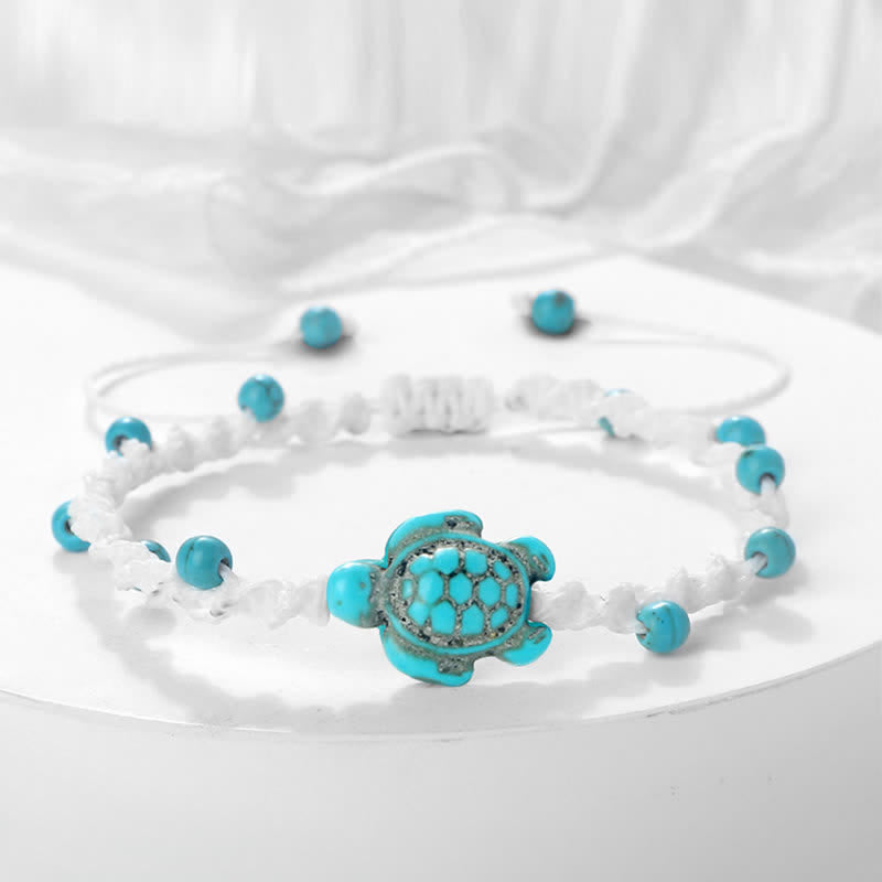 Buddha Stones Türkisfarbenes Armband mit Schildkrötenmotiv und geflochtenem Seil zum Schutz - Weißes Seil - image 14