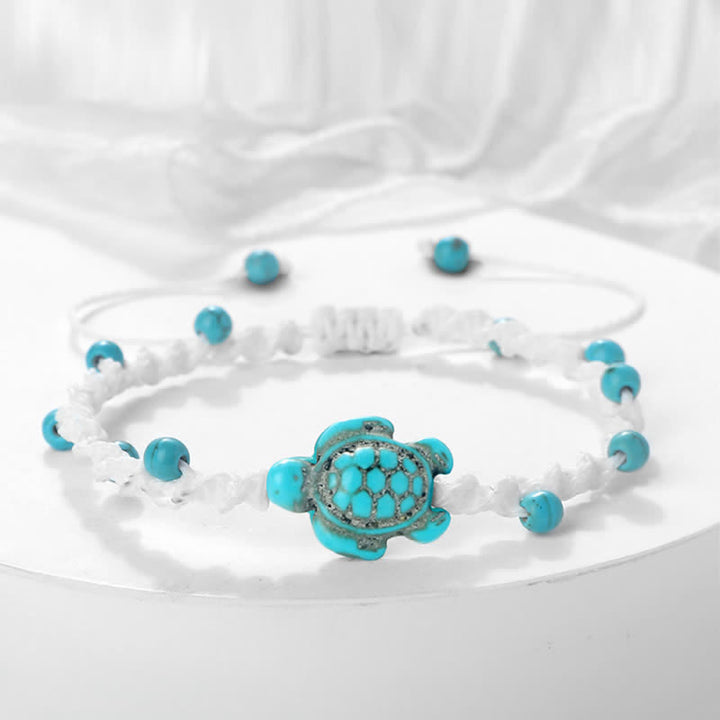 Buddha Stones Türkisfarbenes Armband mit Schildkrötenmotiv und geflochtenem Seil zum Schutz - Weißes Seil - image 14