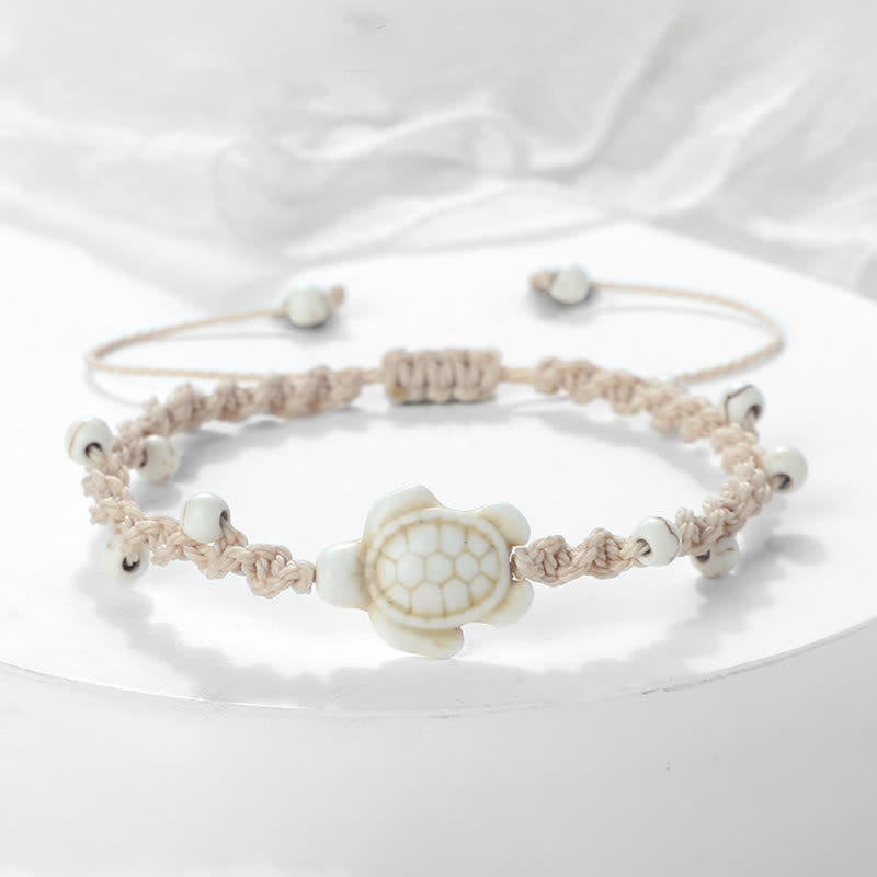 Buddha Stones Türkisfarbenes Armband mit Schildkrötenmotiv und geflochtenem Seil zum Schutz - Cremefarbenes Seil - image 9