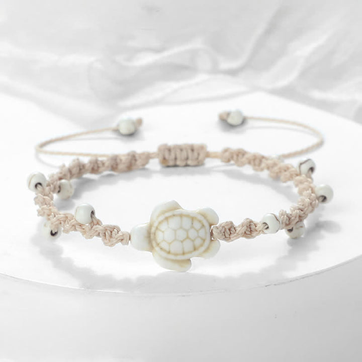 Buddha Stones Türkisfarbenes Armband mit Schildkrötenmotiv und geflochtenem Seil zum Schutz - Cremefarbenes Seil - image 9