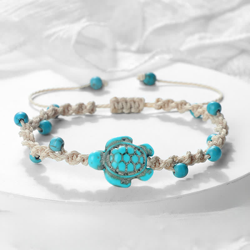 Buddha Stones Türkisfarbenes Armband mit Schildkrötenmotiv und geflochtenem Seil zum Schutz - image 1