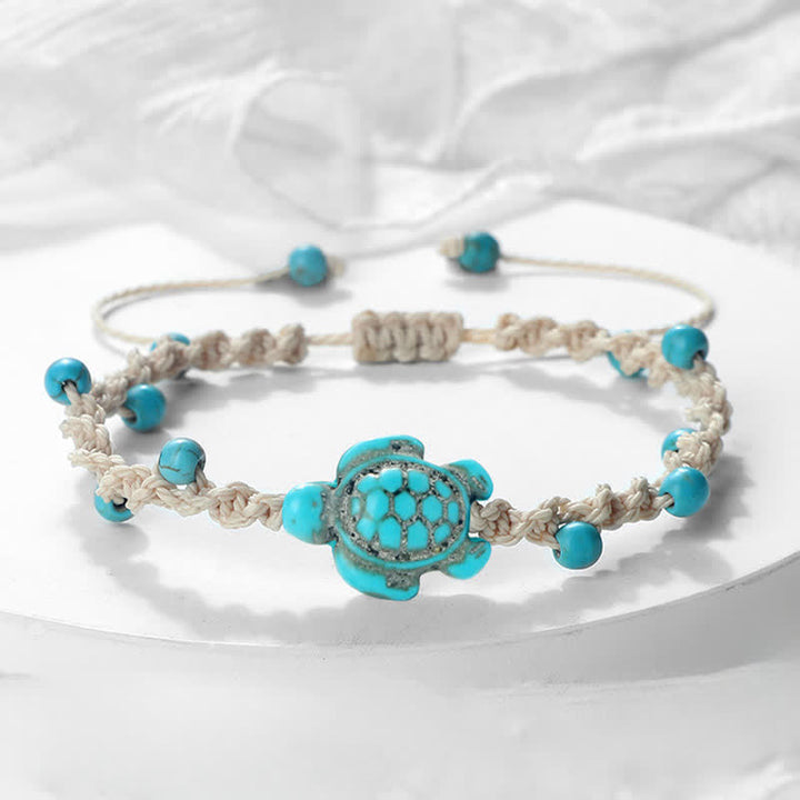 Buddha Stones Türkisfarbenes Armband mit Schildkrötenmotiv und geflochtenem Seil zum Schutz - image 1