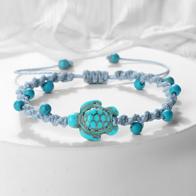 Buddha Stones Türkisfarbenes Armband mit Schildkrötenmotiv und geflochtenem Seil zum Schutz - Graues Seil - image 20