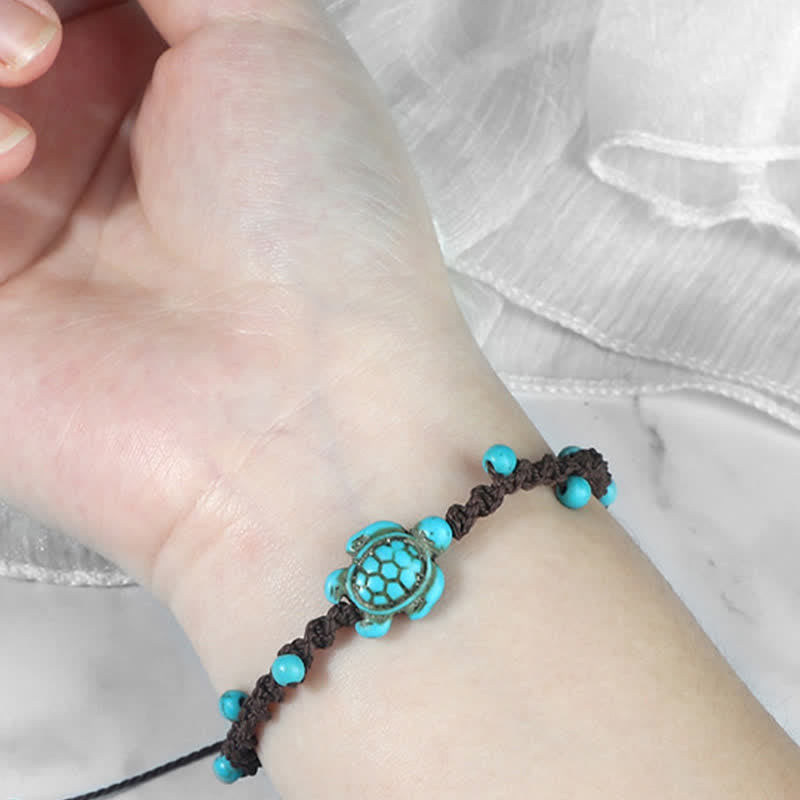 Buddha Stones Türkisfarbenes Armband mit Schildkrötenmotiv und geflochtenem Seil zum Schutz - image 19