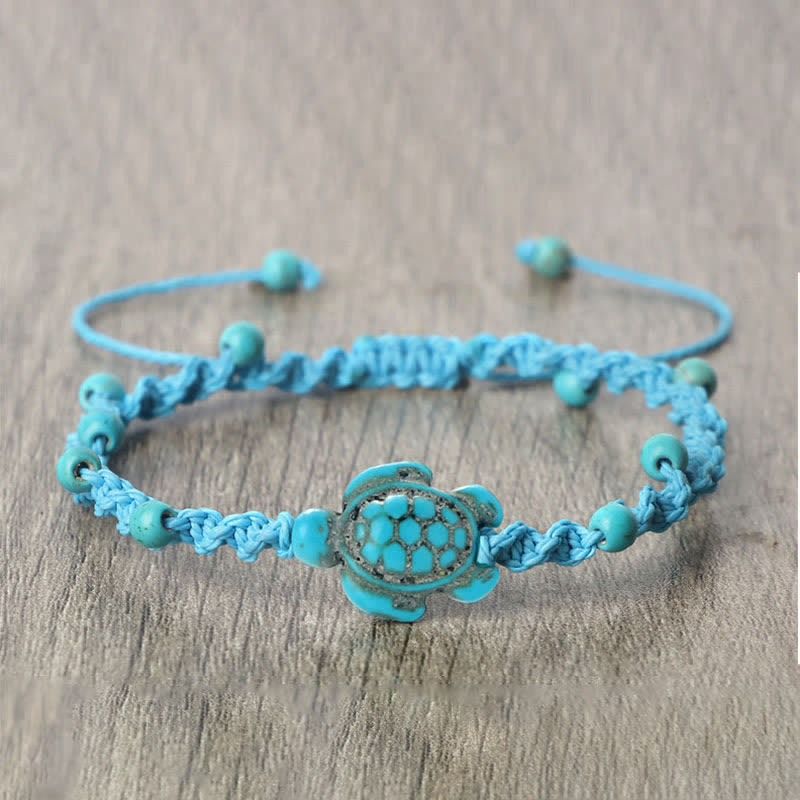 Buddha Stones Türkisfarbenes Armband mit Schildkrötenmotiv und geflochtenem Seil zum Schutz - image 17