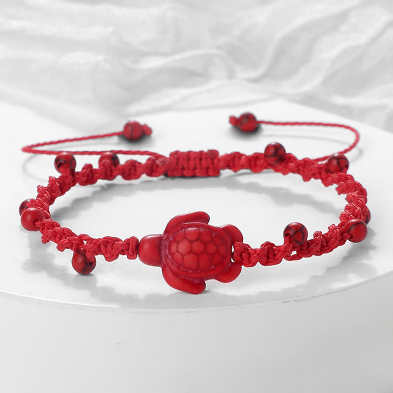Buddha Stones Türkisfarbenes Armband mit Schildkrötenmotiv und geflochtenem Seil zum Schutz - Rotes Seil - image 11