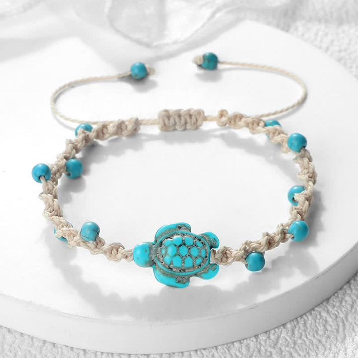 Buddha Stones Türkisfarbenes Armband mit Schildkrötenmotiv und geflochtenem Seil zum Schutz - image 2