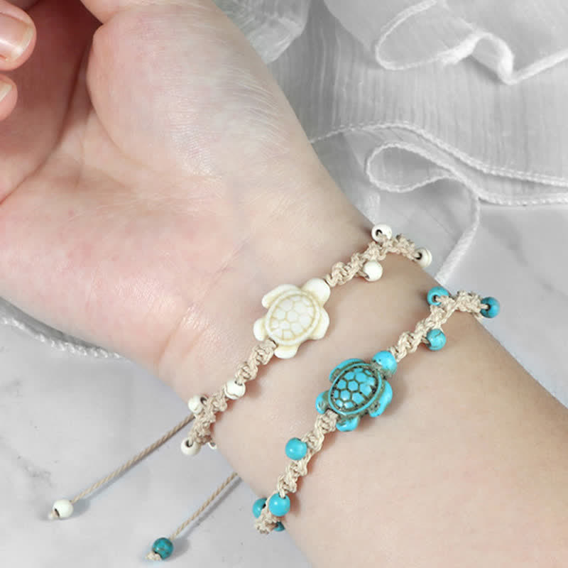 Buddha Stones Türkisfarbenes Armband mit Schildkrötenmotiv und geflochtenem Seil zum Schutz - image 24