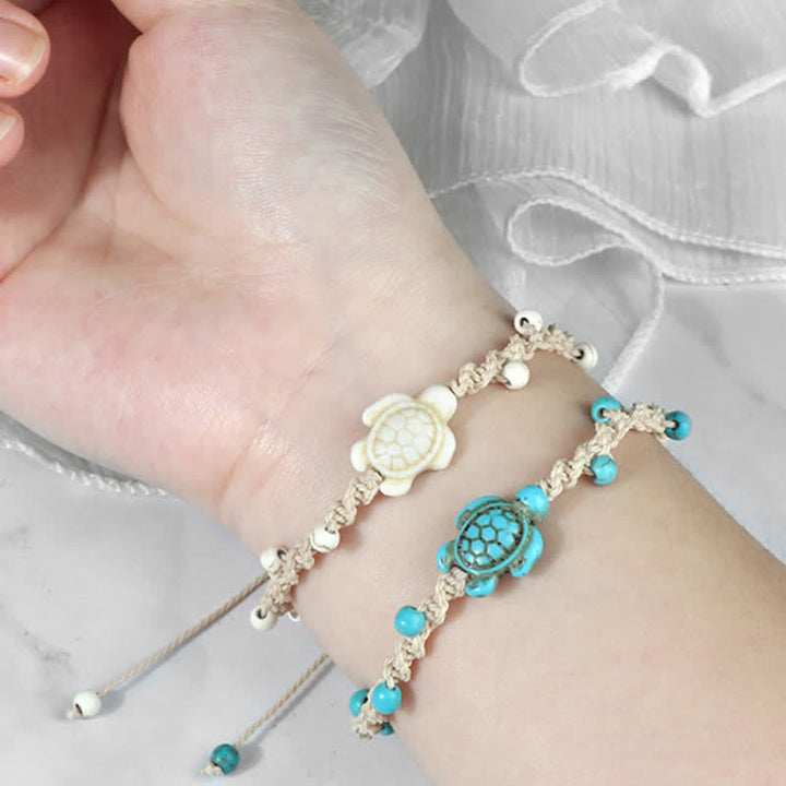 Buddha Stones Türkisfarbenes Armband mit Schildkrötenmotiv und geflochtenem Seil zum Schutz - image 24