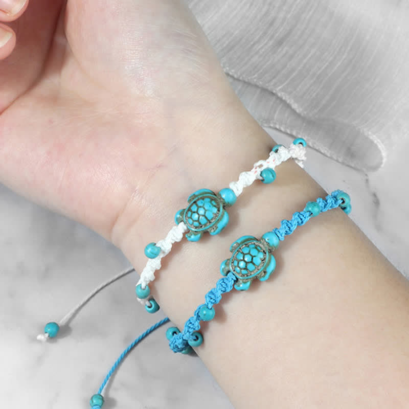 Buddha Stones Türkisfarbenes Armband mit Schildkrötenmotiv und geflochtenem Seil zum Schutz - image 25