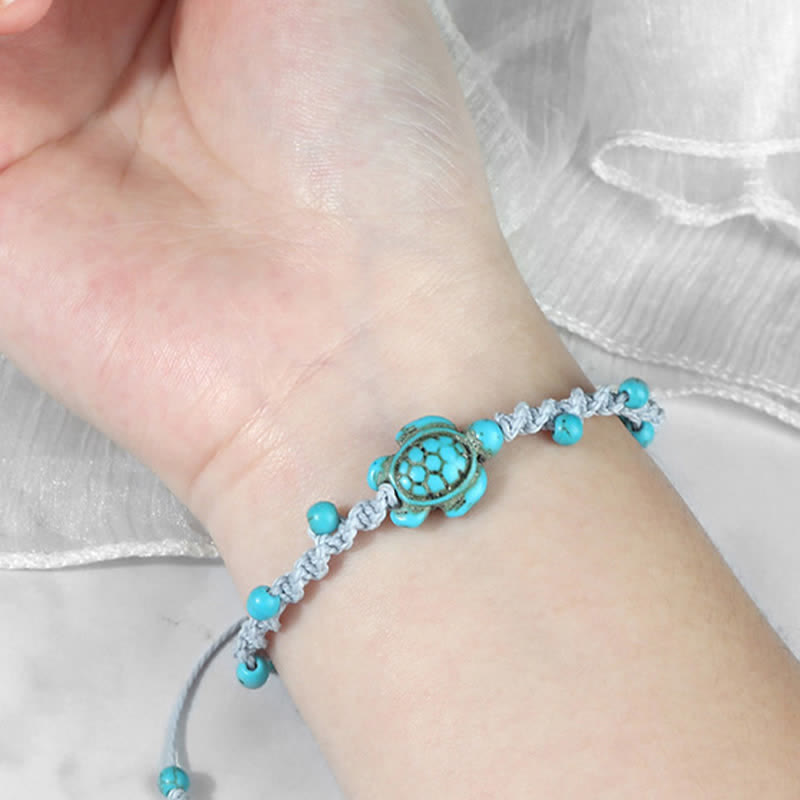 Buddha Stones Türkisfarbenes Armband mit Schildkrötenmotiv und geflochtenem Seil zum Schutz - image 23