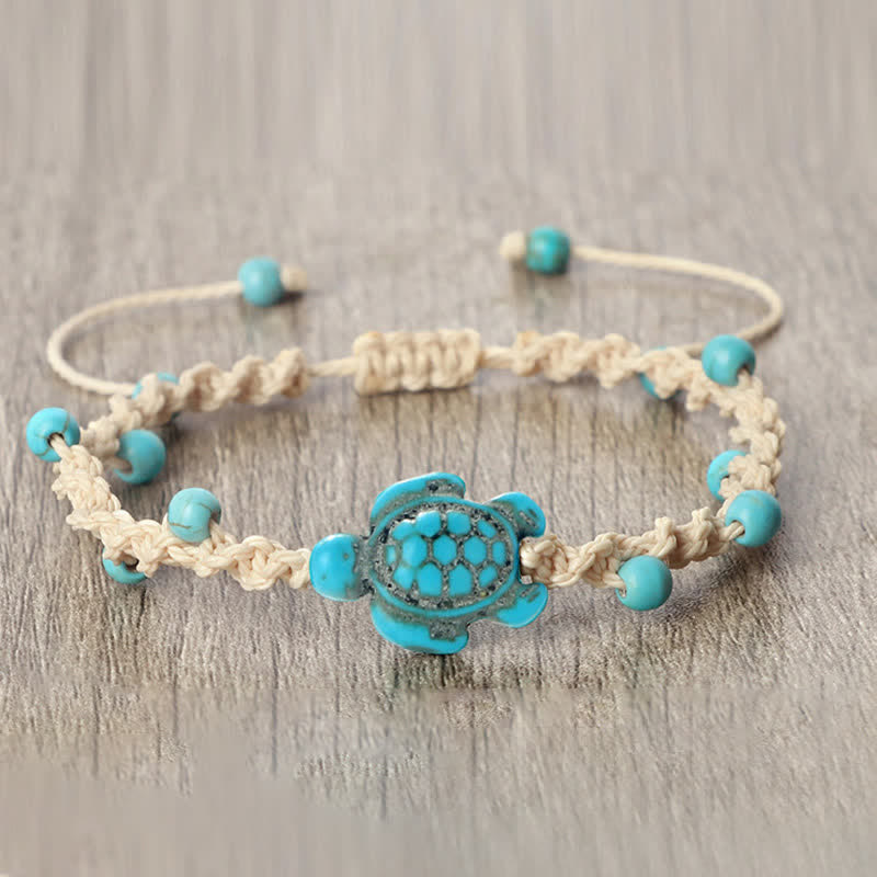 Buddha Stones Türkisfarbenes Armband mit Schildkrötenmotiv und geflochtenem Seil zum Schutz - image 3