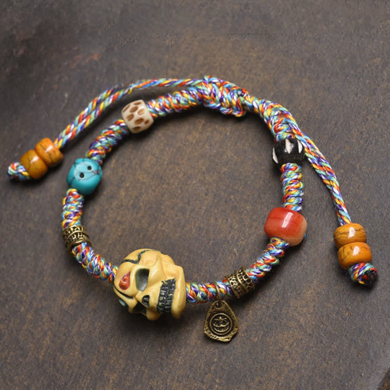 Buddha Stones Knochen – Der Herr des Leichenwaldes – Armband zum Schutz vor bösen Geistern - Buntes Seil (Handgelenkumfang: 17-23 cm) - image 5
