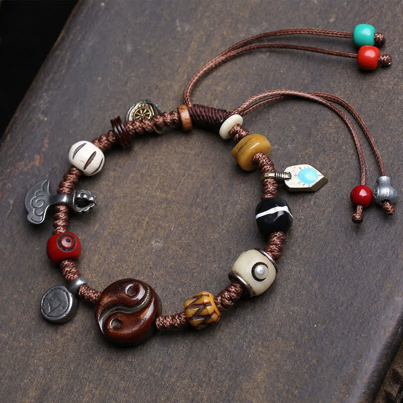 Buddha Stones Knochen Yin Yang Geflochtenes Seil Balance Armband - Yin Yang (Handgelenkumfang: 17-23 cm) - image 0