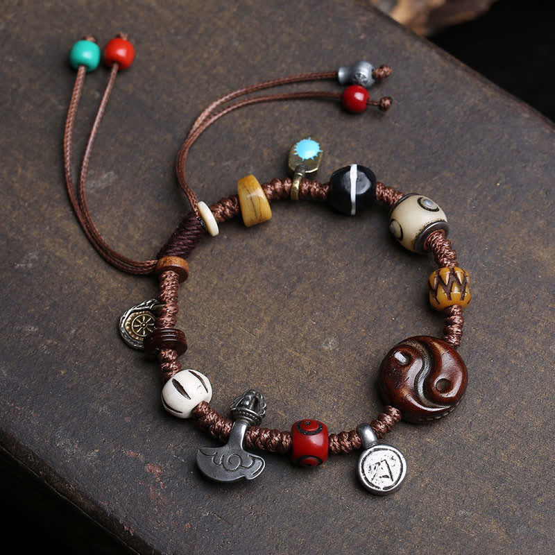 Buddha Stones Knochen Yin Yang Geflochtenes Seil Balance Armband - image 1