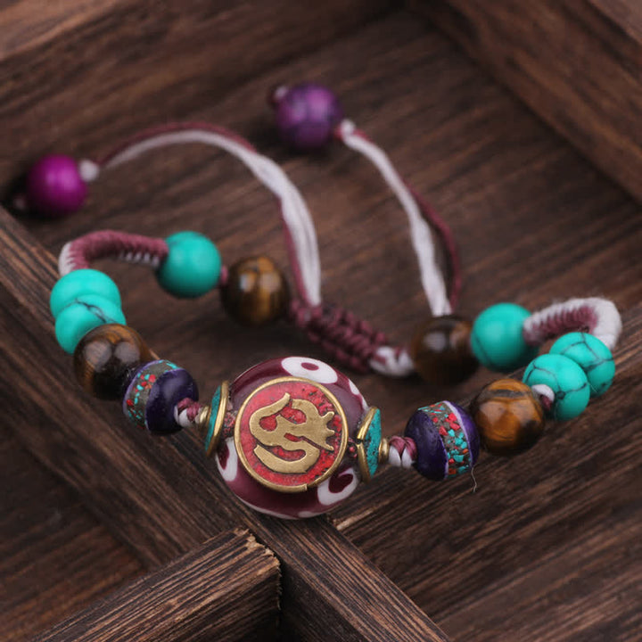 Buddha Stones Türkis-Bernstein-Liebesarmband aus geflochtenem Seil aus Tibet - Weiß-lila Seil (Handgelenkumfang: 15-21 cm) - image 9